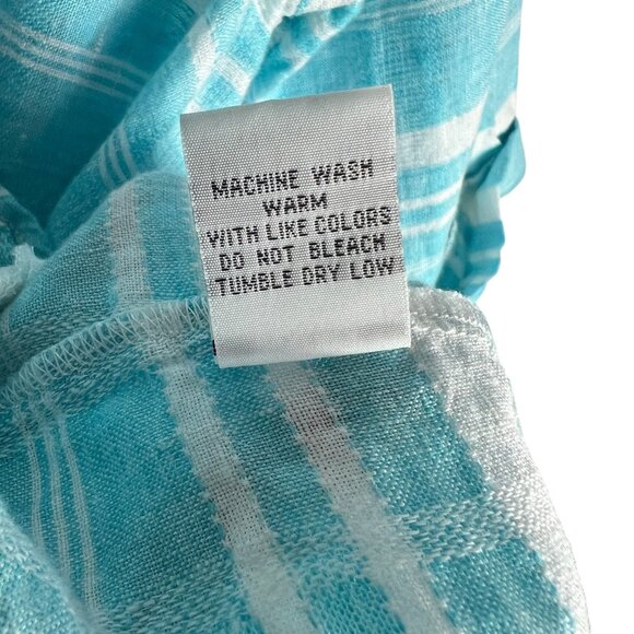 Habitat 100% Linen Striped ¾ Sleeve Oversized Top Aqua Mother of Pearl Size XL - Picture 5 of 6